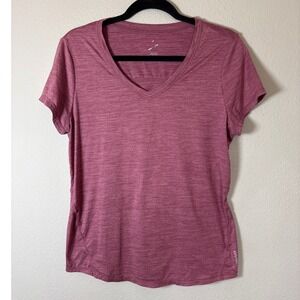 Head Womens Pink Heathered V-Neck Athletic Short Sleeve T-Shirt Size L RN117927